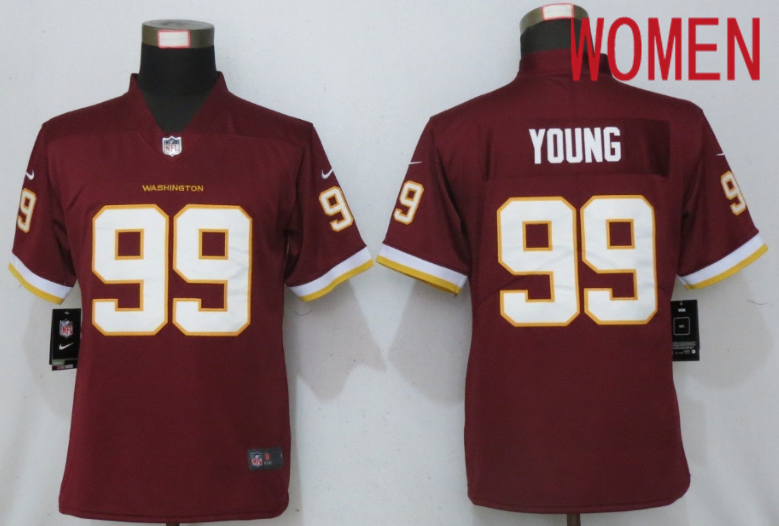 Women Washington Redskins 99 Young Red 2020 Vapor Untouchable Elite Play NFL Nike Jerseys